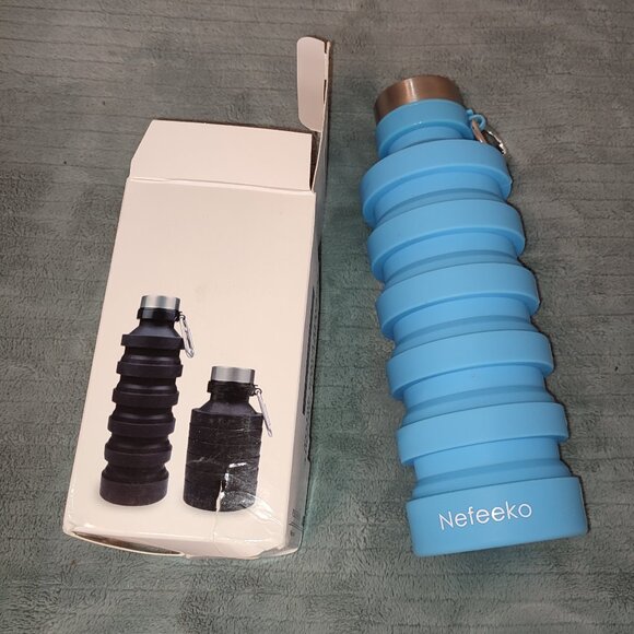 NEW Teal Blue Foldable Water Bottle Sport Silicone Portable Extensible Hiking - Picture 1 of 12